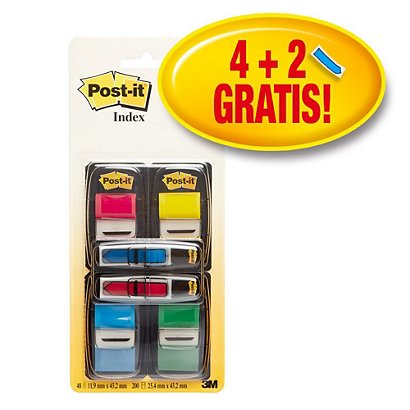 POST-IT Indexmarkers medium 25,4 x 43,2 mm 4 x 50 verpakking en indexpijlen klein 11,9 x 43,2 mm 2 x 24 verpakking diverse kleuren met dispensers 680-P6 - 1