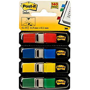 POST-IT Indexmarkers mini 11,9 x 43,1 mm diverse kleuren, 4 x 35 verpakking, met dispensers 683-4