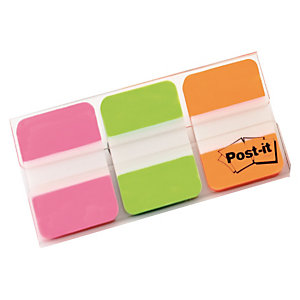 Post-it® Marcadores rígidos pequeños de 25,4 x 38 mm en colores variados Paquete de 3 x 22 con estuche dispensador