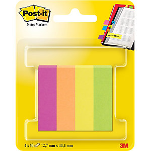 Post-it® Marcapáginas, 12,7 x 44,4 mm, colores intensos y neón variados, paquete de 200