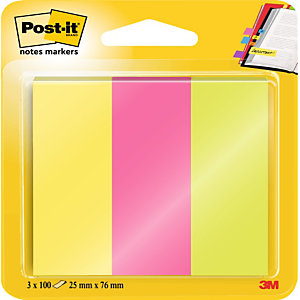 Post-it® Marcapáginas, 25 x 76 mm, colores neón variados, paquete de 300
