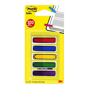 Post-it® Marcapáginas Flechas pequeñas 11,9 x 43,2 mm colores variados 5 x 20 paquete con estuche dispensador 684-ARR1EU