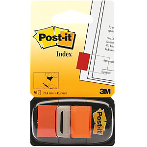 Post-it® Marcapáginas mediano de 25,4 x 43,2 mm en naranja Paquete de 50 con dispensador 680-4