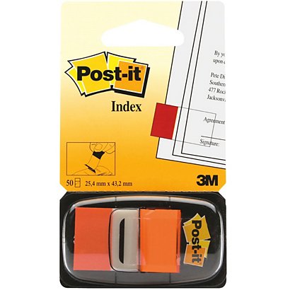 Post-it® Marcapáginas mediano de 25,4 x 43,2 mm en naranja Paquete de 50 con dispensador 680-4 - 1