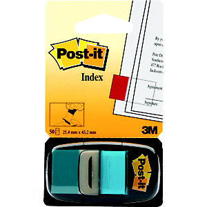 Post-it® Marcapáginas medianos 25,4 x 43,2 mm, azul intenso, Paquete de 50 con dispensador