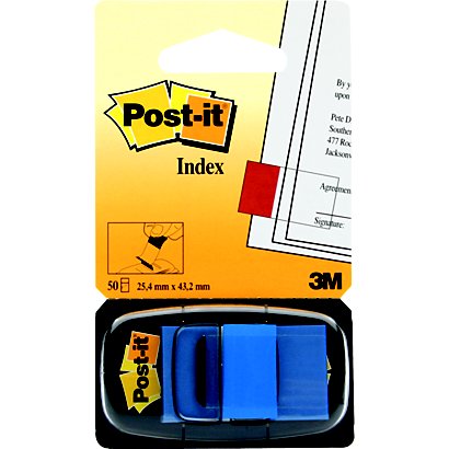 Post-it® Marcapáginas medianos de 25,4 x 43,2 mm en azul Paquete de 50 con dispensador 680-2 - 1