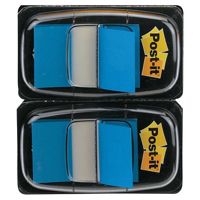 Post-it® Marcapáginas medianos de 25,4 x 43,2 mm en azul Paquete doble de 2 x 50 con dispensadores 680-B2EU - 1