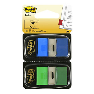 Post-it® Marcapáginas medianos 25,4 x 43,2 mm azul y verde 2 x 50 doble paquete con dispensadores 680-GB2EU