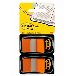Post-it® Marcapáginas medianos de 25,4 x 43,2 mm en naranja Paquete doble de 2 x 50 con dispensadores