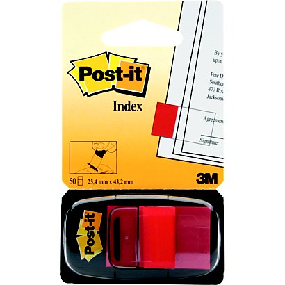 Post-it® Marcapáginas medianos de 25,4 x 43,2 mm en rojo Paquete de 50 con dispensador 680-1 - 1