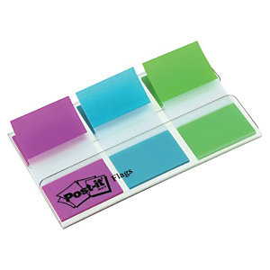 Post-it® Marcapáginas medianos 25,4 x 43,2 mm variados colores 3 x 20 paquete con estuche dispensador