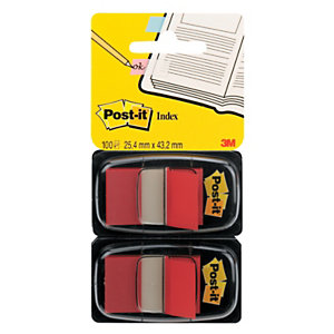 Post-it® Marcapáginas medianos 25,4 x 43,2mm rojo 2 x 50 doble paquete con dispensadores