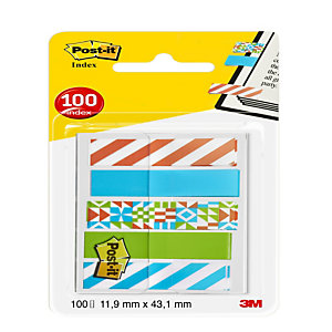 Post-it® Marcapáginas minitiras adhesivas, 11,9 x 43,2 mm, colección de colores Geo, paquete de 100