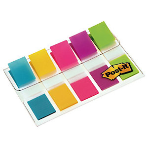 Post-it® Marcapáginas pequeños de 11,9 x 43,1 mm en colores variados Paquete de 5 x 20 con dispensador