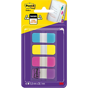 Post-it® Marcapáginas resistentes mini, 16 x 38 mm, colores variados, paquete de 40