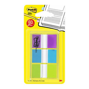Post-it marque-pages moyen format 25,4 x 43,2 mm - Pochette distributeur de 3 couleurs assorties