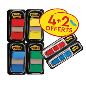 Post-it Marque-pages taille moyenne Lot de 4 x 50 avec distributeur + 2 étuis de petites flèches offerts - Couleurs Assorties Post-it Marque-pages taille moyenne Lot de 4 x 50 avec distributeur + 2 étuis de petites flèches offerts - Couleurs Assorties