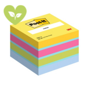 Post-it® Mini cubo di foglietti, 51 x 51 mm, 400 fogli, Colori giallo sole, acqua, rosa power, verde lime, blu jeans