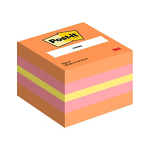 Post-it® Mini cubo di foglietti, 51 x 51 mm, 400 fogli, Colori melone neon, arancio acceso, rosa guava