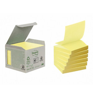 Post-it Mini-tour de notes adhésives papier recyclé Z-Notes jaune 76 x 76 mm - 6 blocs de 100 feuill