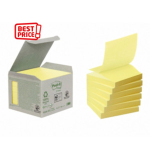 Post-it Mini-tour de notes adhésives papier recyclé Z-Notes jaune 76 x 76 mm - 6 blocs de 100 feuilles