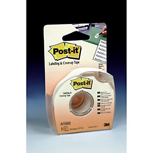 Post-it® Nastro per etichettatura e copertura con dispenser manuale, 658H, 25,4 mm x 17,7 m, Bianco