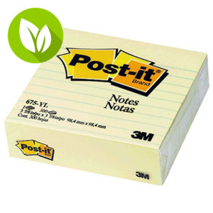 Post-it® Notas Adhesivas Rayadas, Bloques 100 x 100 mm, Amarillo