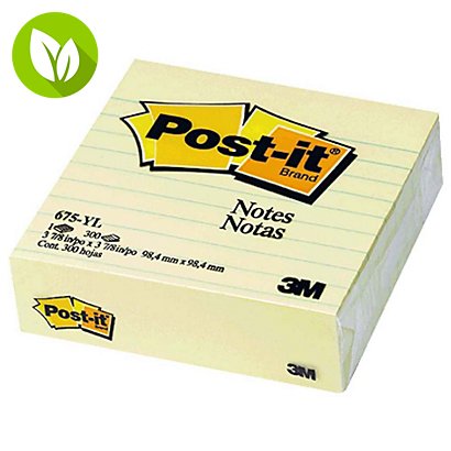 Post-it® Notas Adhesivas Rayadas, Bloques 100 x 100 mm, Amarillo - 1