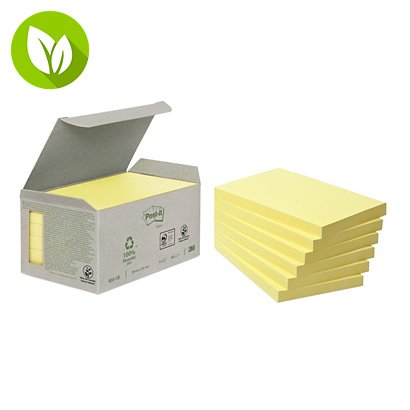 Post-it® Notas adhesivas recicladas, bloques 76 x 127 mm, amarillo, 100 notas - 1
