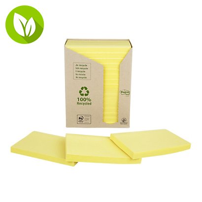 Post-it® Notas adhesivas recicladas en torre, bloques 76 x 127 mm, amarillo, 100 hojas - 1