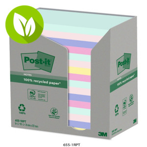 Post-it® Notas adhesivas recicladas en torre, colección Nature, bloques 76 x 127 mm, 100 hojas, colección de colores surtidos