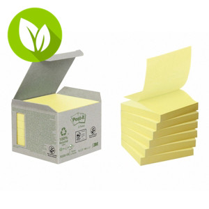 Post-it® Notas adhesivas Z-Notes recicladas, bloques 76 x 76 mm, amarillo, 100 hojas