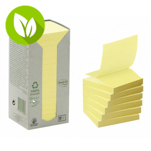 Post-it® Notas adhesivas Z-Notes recicladas en torre de 16 bloques, bloques 76 x 76 mm, amarillo, 100 notas