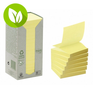 Post-it® Notas adhesivas Z-Notes recicladas en torre de 16 bloques, bloques 76 x 76 mm, amarillo, 100 notas Post-it® Notas adhesivas Z-Notes recicladas en torre de 16 bloques, bloques 76 x 76 mm, amarillo, 100 notas