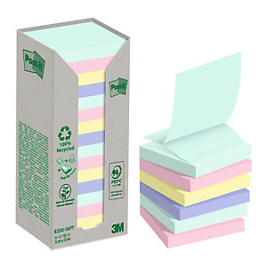 Post-it® Notas adhesivas Z-Notes recicladas en torre, colección Nature, bloques 76 x 76 mm, 100 hojas, colores surtidos