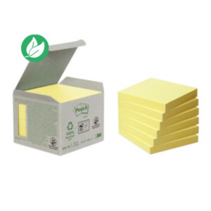 Post-it Notes adhésives en mini tour, 100 feuilles, papier recyclé, jaune, 76 x 76 mm
