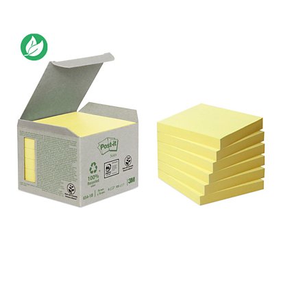 Post-it Notes adhésives en mini tour, 100 feuilles, papier recyclé, jaune, 76 x 76 mm - 1