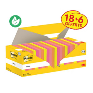 Post-it Notes repositionnables 76 x 76 mm - Couleurs assorties - Pack 18 blocs de 100 feuilles + 6 gratuits Post-it Notes repositionnables 76 x 76 mm - Couleurs assorties - Pack 18 blocs de 100 feuilles + 6 gratuits