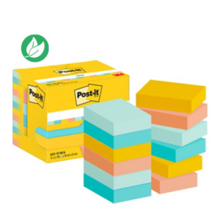 Post-it Notes repositionnables Beachside 38 x 51 mm - Assorties - Lot 12 blocs de 100 feuilles