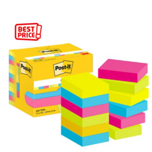 Post-it Notes repositionnables Energétic 38 x 51 mm - Coloris assortis - lot de 12 blocs de 100 feuilles