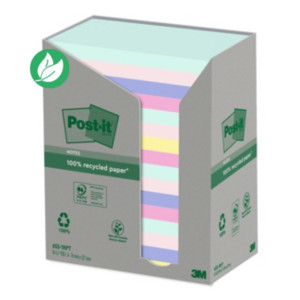 Post-it Notes repositionnables Nature recyclées 76 x 127 mm - Assorties - Tour 16 blocs de 100 feuilles