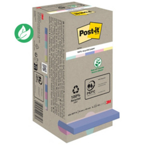 Post-it Notes repositionnables Nature recyclées 76 x 76 mm - Assorties - Tour 16 blocs de 100 feuilles Post-it Notes repositionnables Nature recyclées 76 x 76 mm - Assorties - Tour 16 blocs de 100 feuilles