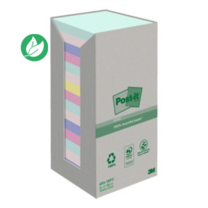 Post-it Notes repositionnables Nature recyclées 76 x 76 mm - Assorties - Tour 16 blocs de 100 feuilles Post-it Notes repositionnables Nature recyclées 76 x 76 mm - Assorties - Tour 16 blocs de 100 feuilles