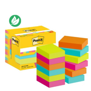 Post-it Notes repositionnables Poptimistic 38 x 51 mm - Assorties - Lot 12 blocs de 100 feuilles