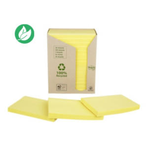 Post-it Notes repositionnables recyclées 76 x 127 mm - Jaune - Tour 16 blocs de 100 feuilles