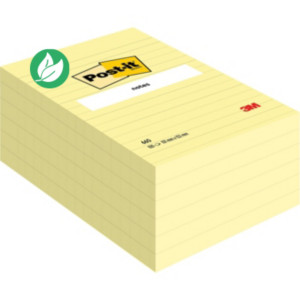 Post-it Notes Repositionnables Recyclées Lignées Rectangle 102 x 152 mm Jaune - lot de 6 blocs de 100 Feuilles