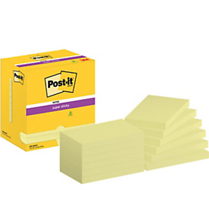 Post-it Notes repositionnables Super Sticky 76 x 127 mm - Jaune - Lot 12 blocs de 90 feuilles Post-it Notes repositionnables Super Sticky 76 x 127 mm - Jaune - Lot 12 blocs de 90 feuilles