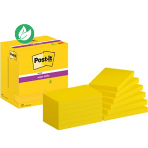 Post-it Notes repositionnables Super Sticky 76 x 127 mm - Jonquille - Lot 12 blocs de 90 feuilles