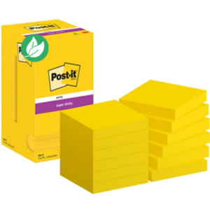 Post-it Notes repositionnables Super Sticky 76 x 76 mm - Jaune - Lot 12 blocs de 90 feuilles