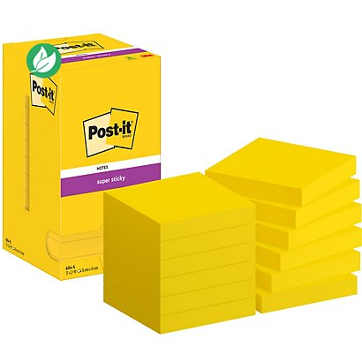 Post-it Notes repositionnables Super Sticky 76 x 76 mm - Jaune - Lot 12 blocs de 90 feuilles - 1